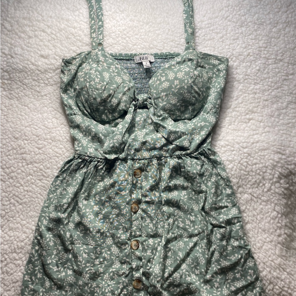 green & white floral dress